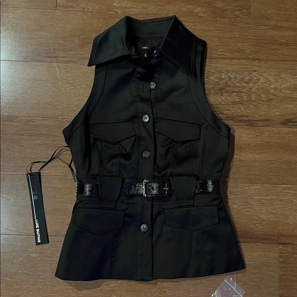 NWT Bebe Black Sleeveless Button-Up Collared Vest with Belt XS - Picture 1 of 6